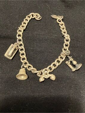 Vintage Sterling Silver Charm Bracelet with phone charms 7.5”